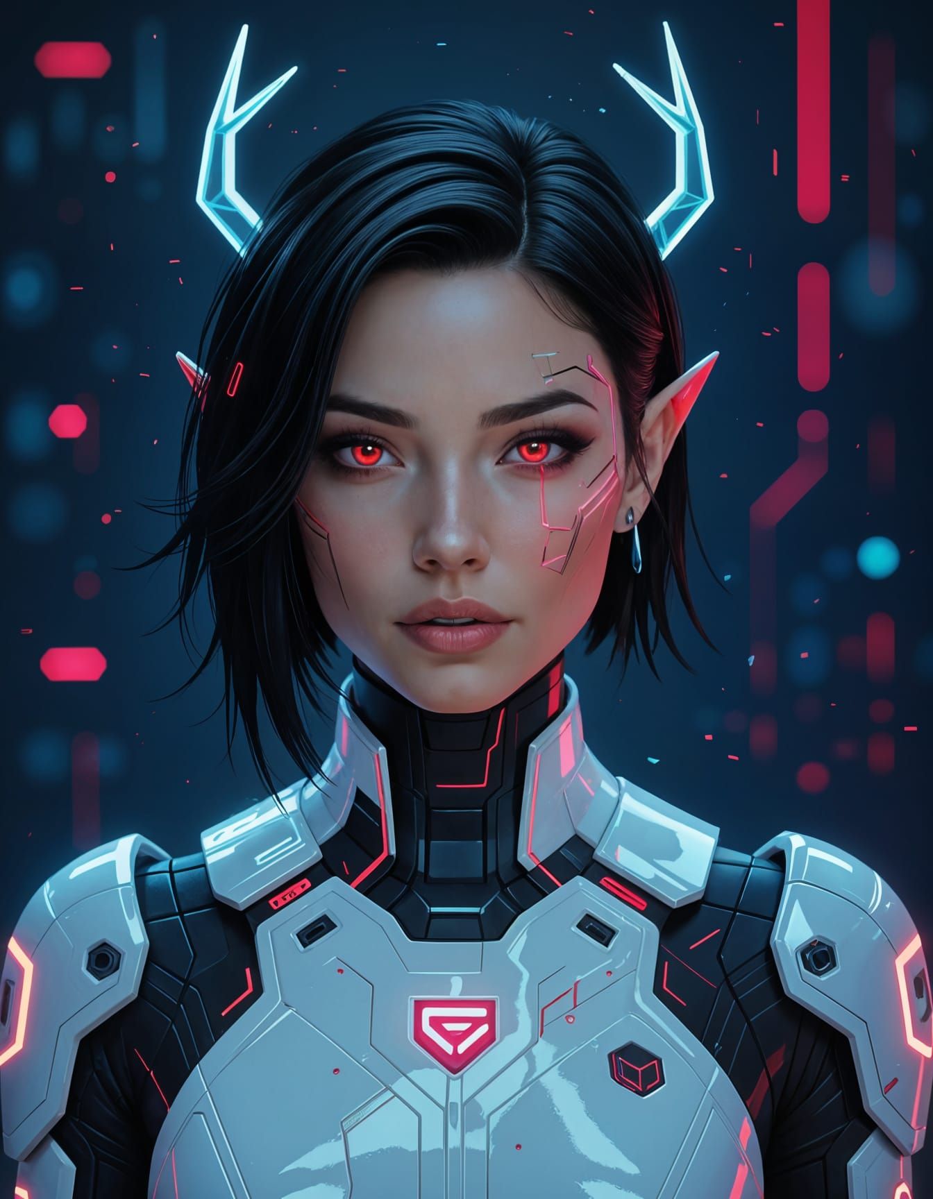 Cyberpunk Elven Warrior in Abstract-Tech Portrait