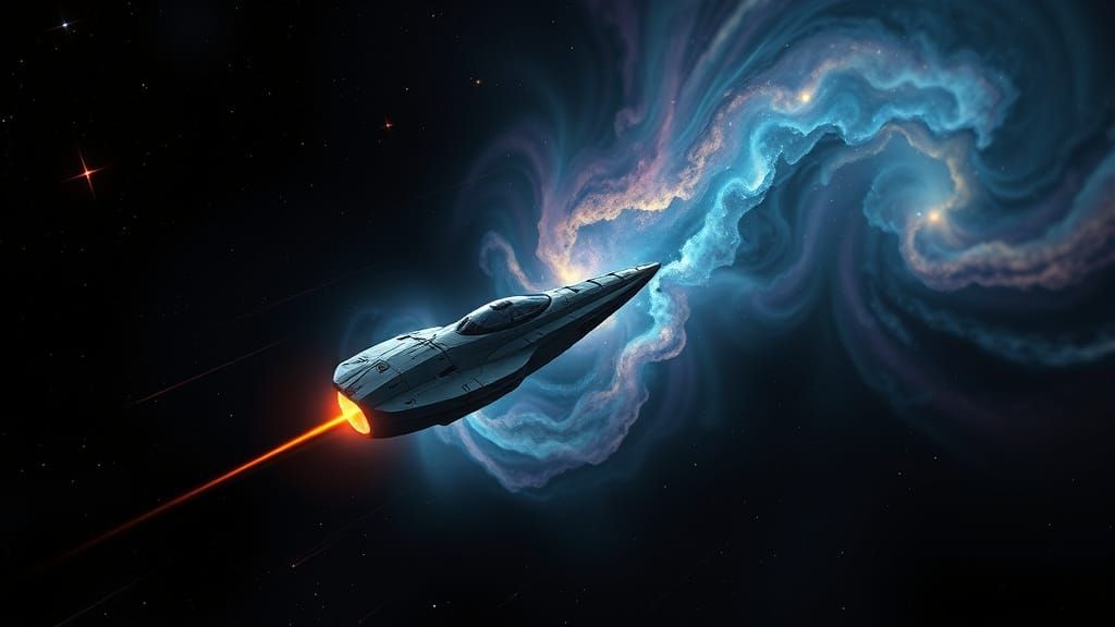 Surreal Spacecraft Emerges from Swirling Nebulae in Futurist...