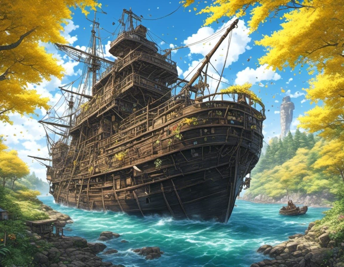 Sunflower Pirate Ship in Anime Style