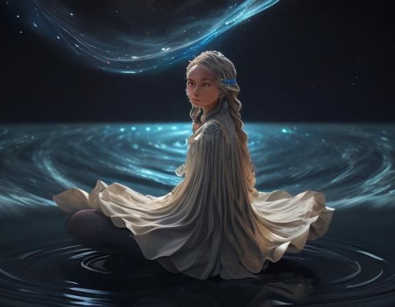 Woman in Quantum Sea: 3D Octane Render
