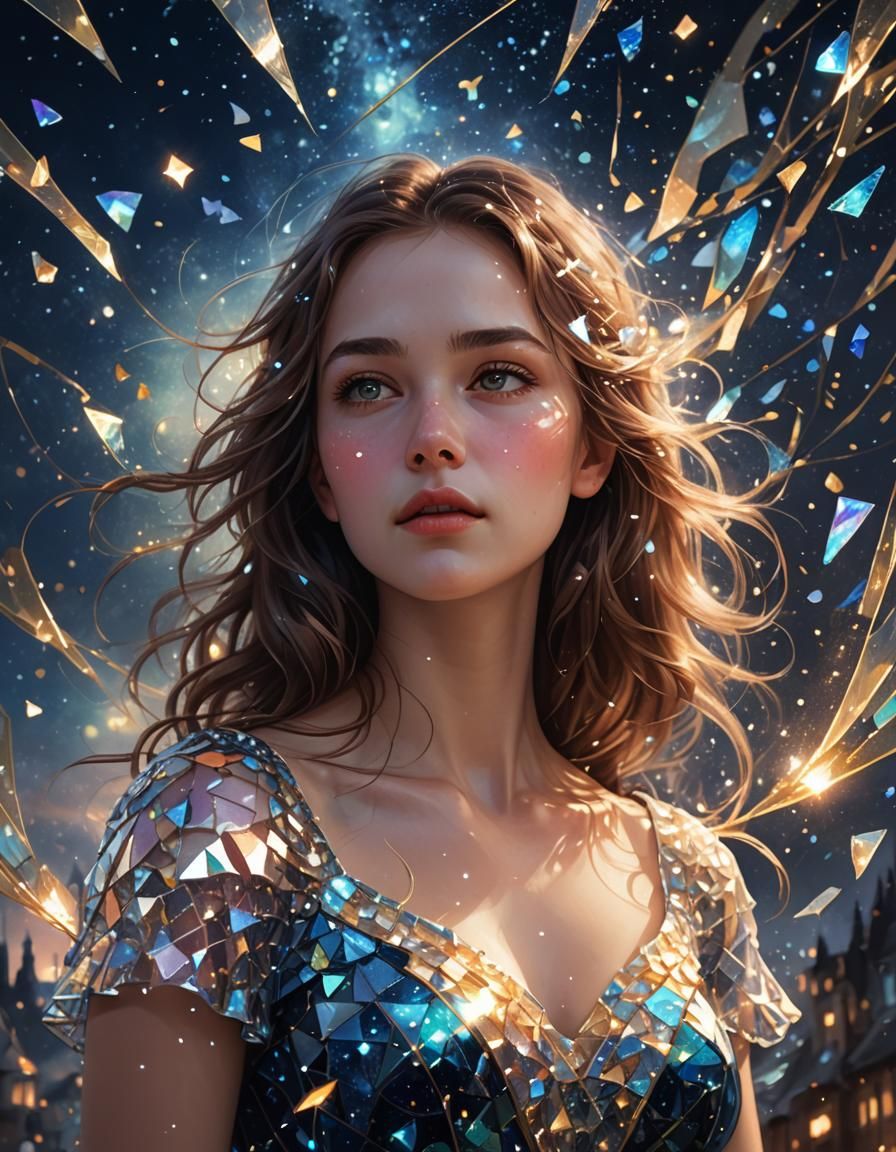 Beautiful Woman in Starry Sky, Digital Fantasy Art
