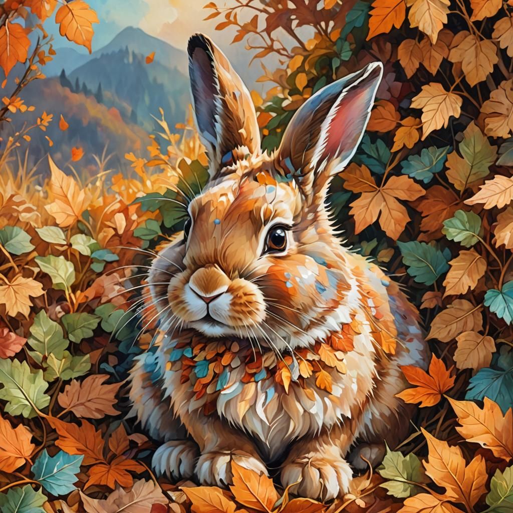 Autumn Bunny with Carrot: Whimsical Fantasy Painting