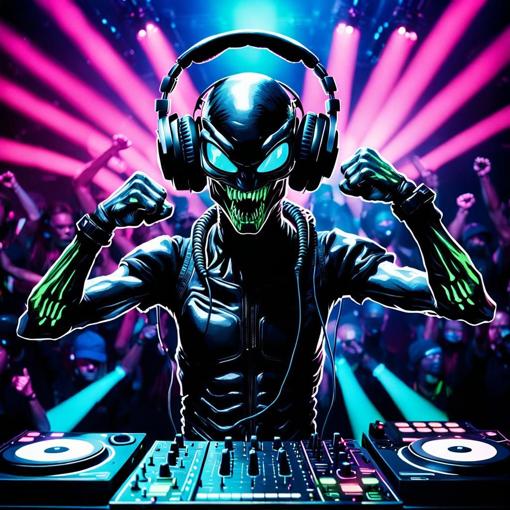 Xenomorph DJ Raves Onstage: A Whimsical Satire