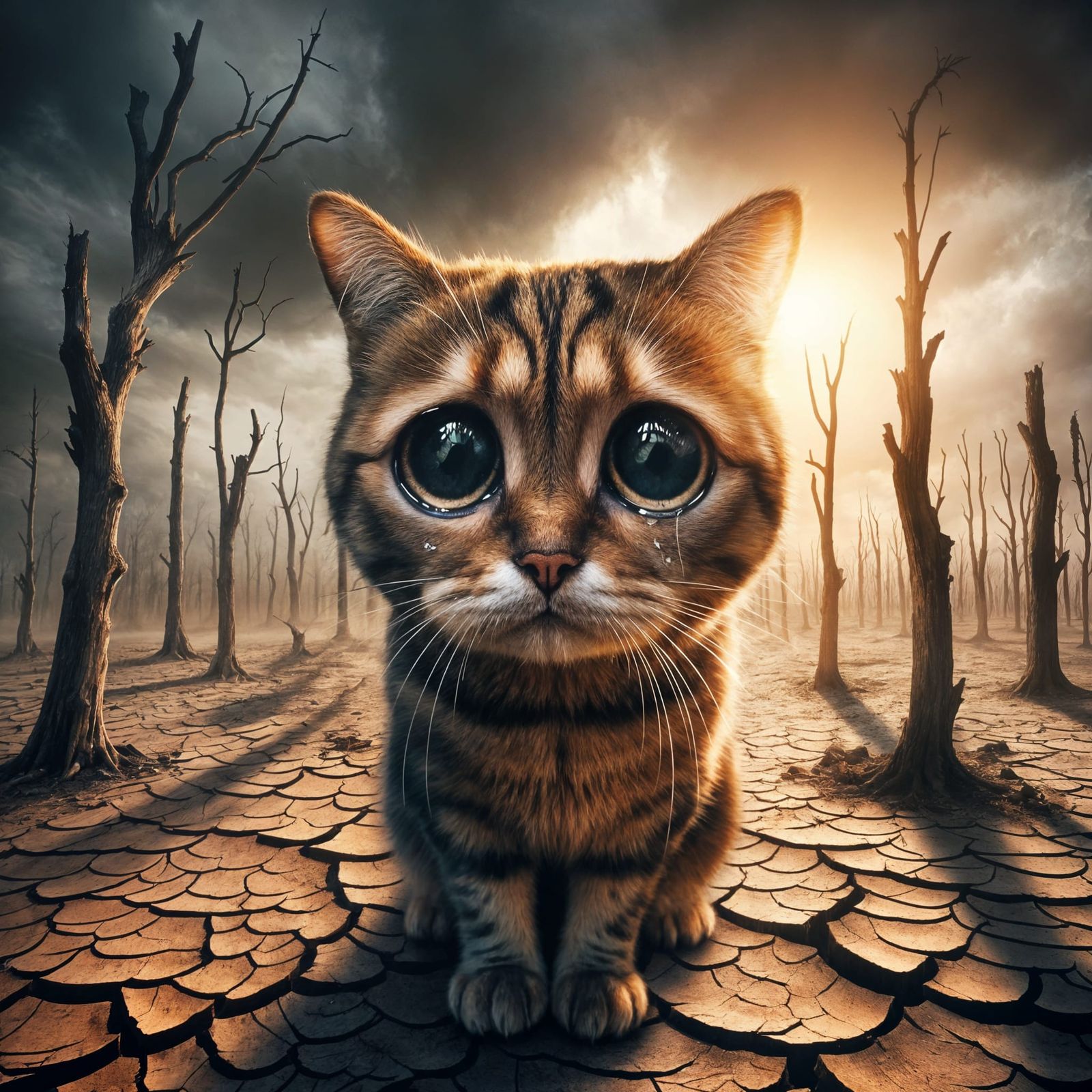 A kitten , in a dead forest