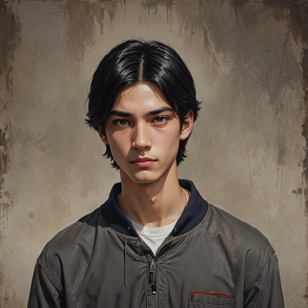 Hyperrealistic Portrait of a Teenager with Long Black Hair