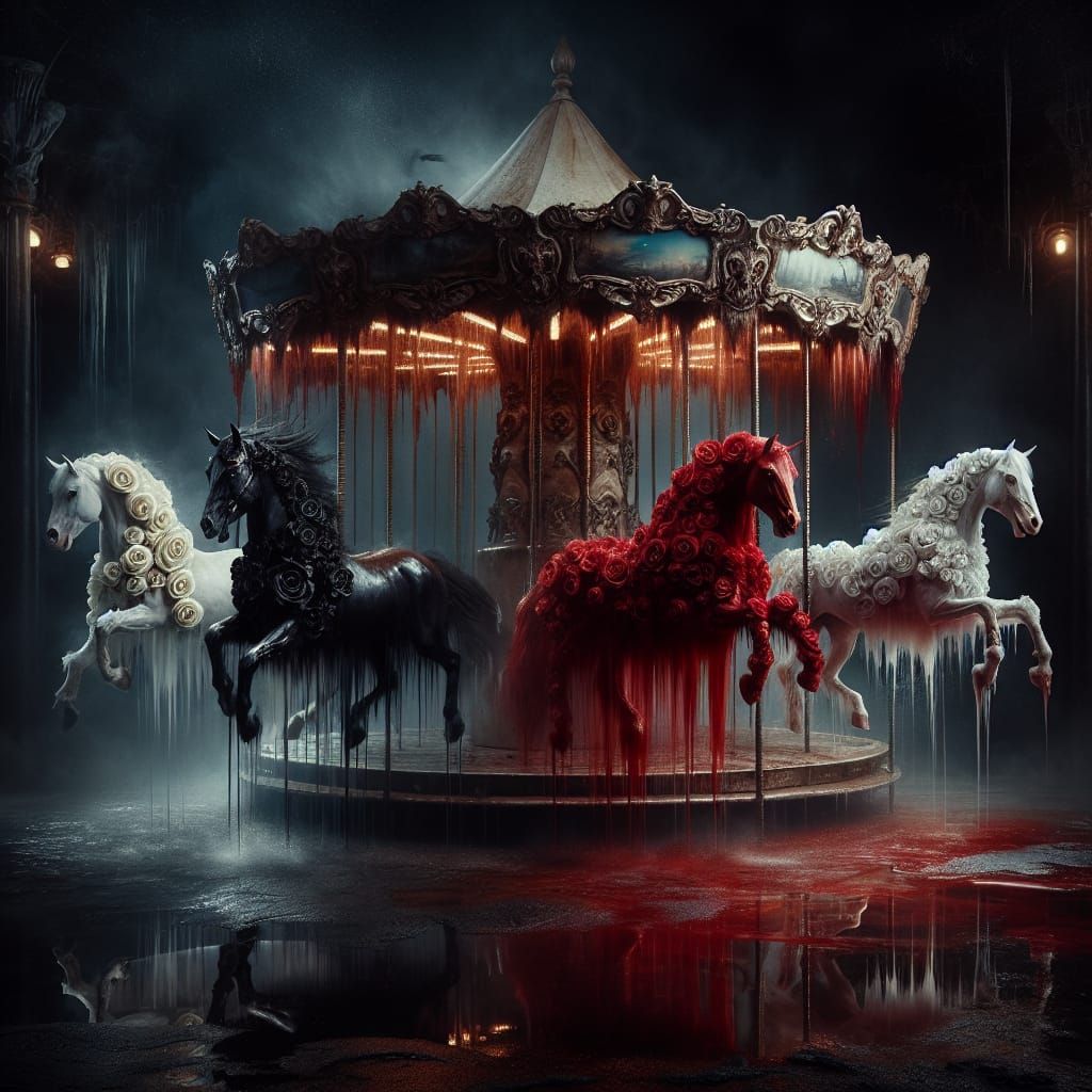 Apocalyptic Horsemen Escape Eerie Carnival Carousel