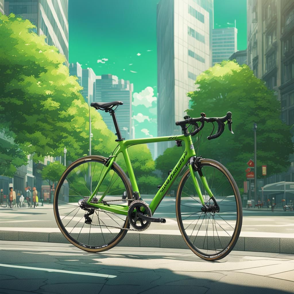 Green Bike in City, Anime Key Visual