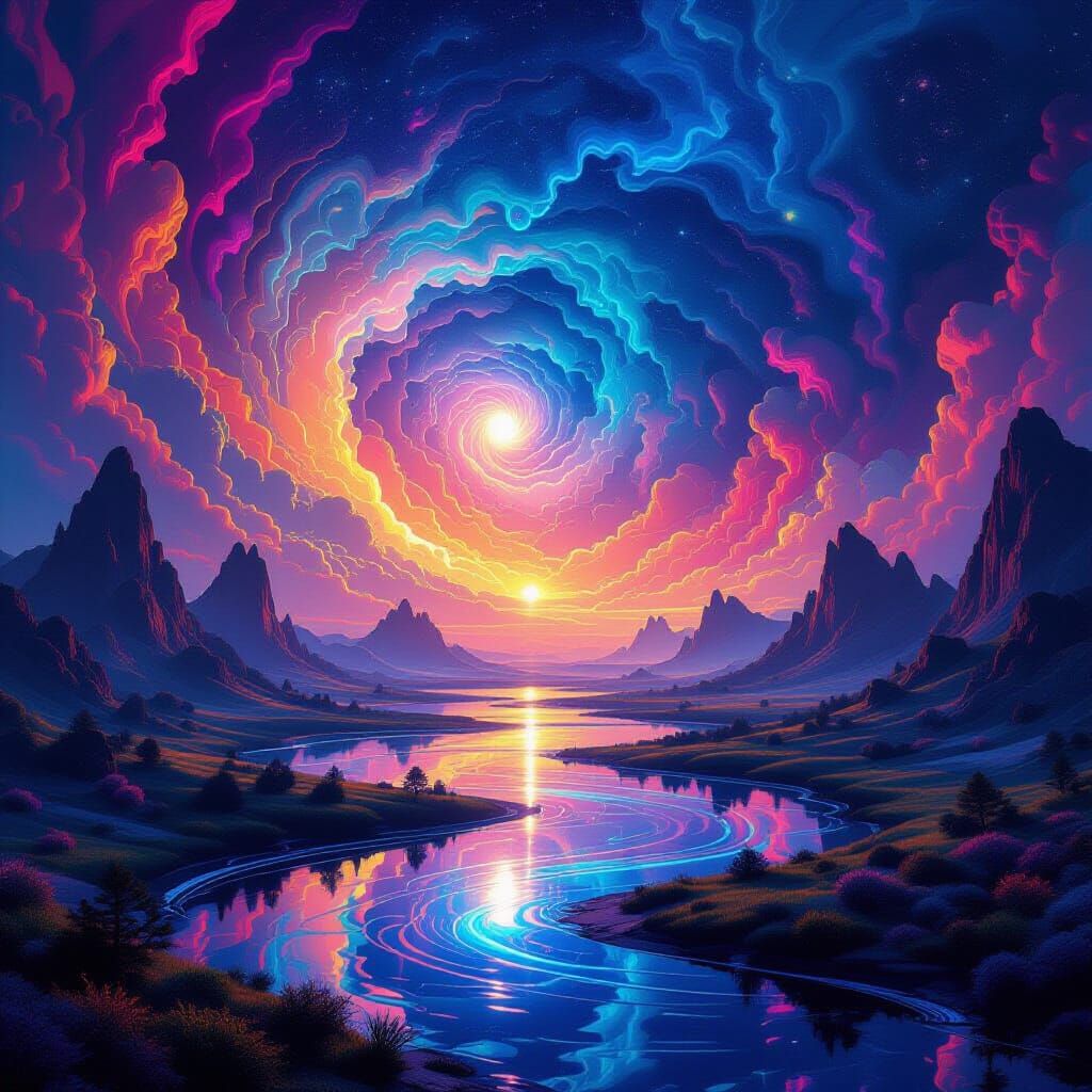 Kaleidoscopic Dreamscape with Fractal Patterns