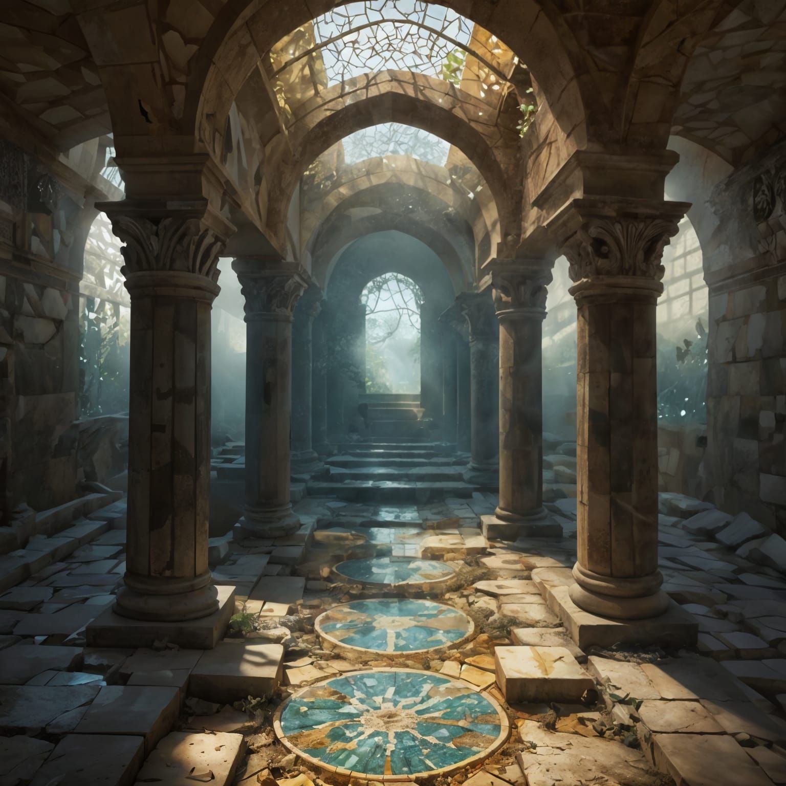 Ancient Mosaic Pool with Sunbeams