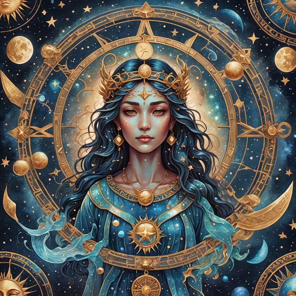 Aquarius Zodiac Symbol in Holographic Cosmic Art