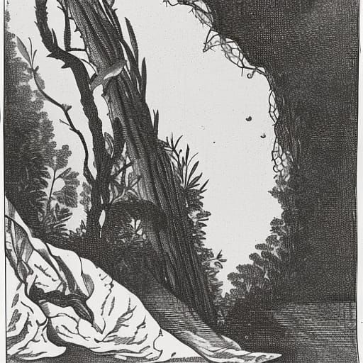 Honeysuckle, 1700s Style Botanical Ink Illustration