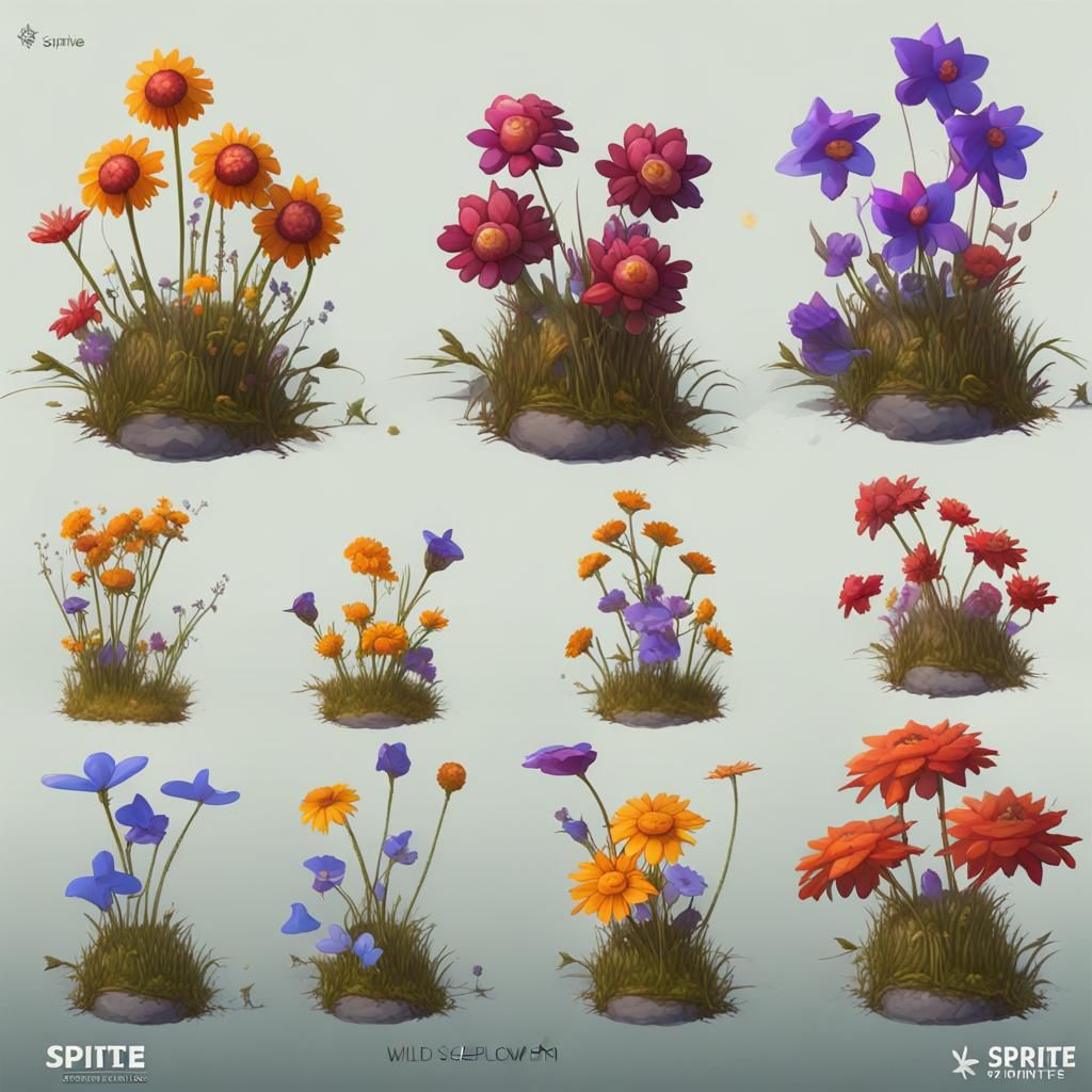 Wild Flowers Sprite Sheet for 2D Side Scroller Game