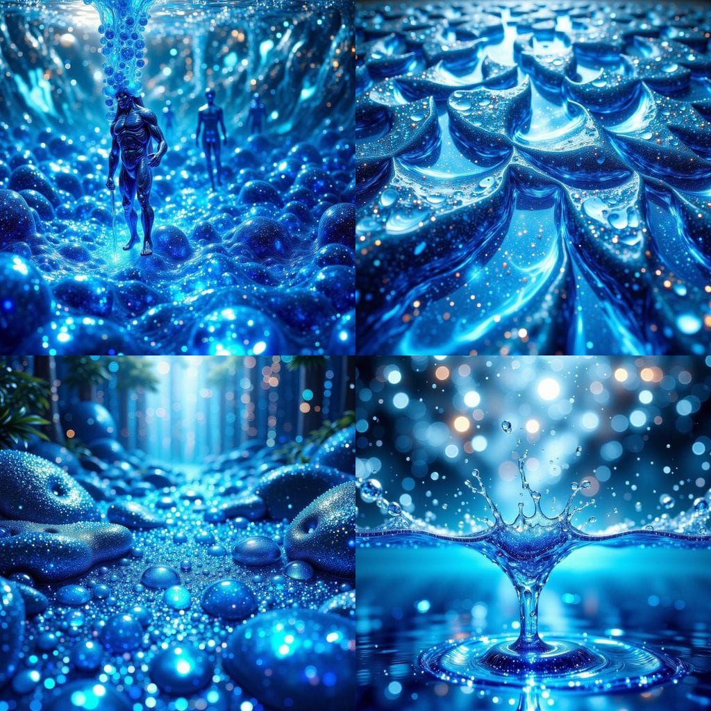 Azure Reverie: Reflective Blue Sparkle Liquid Surfaces
