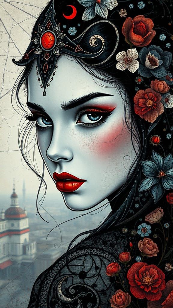 Medieval Romance Portrait in Vibrant Neon Colors