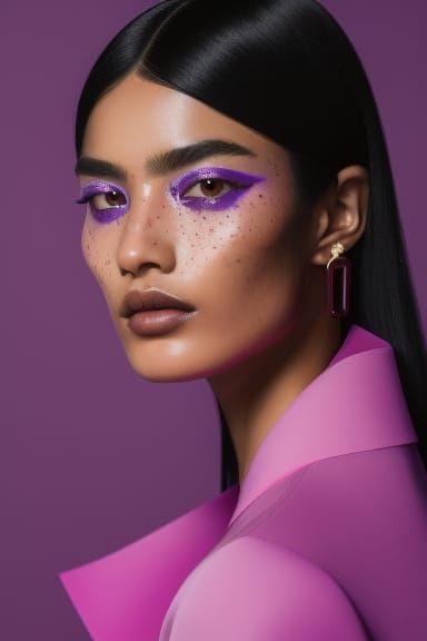 Elegant Black Haired Woman in Vibrant Colors