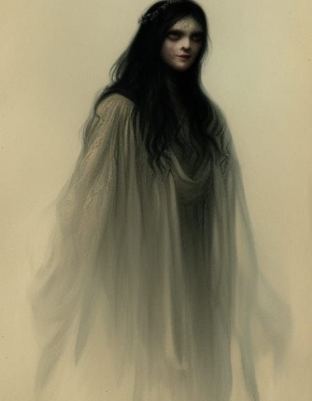 Vintage Portrait of a Spectral Bride in Horror Style