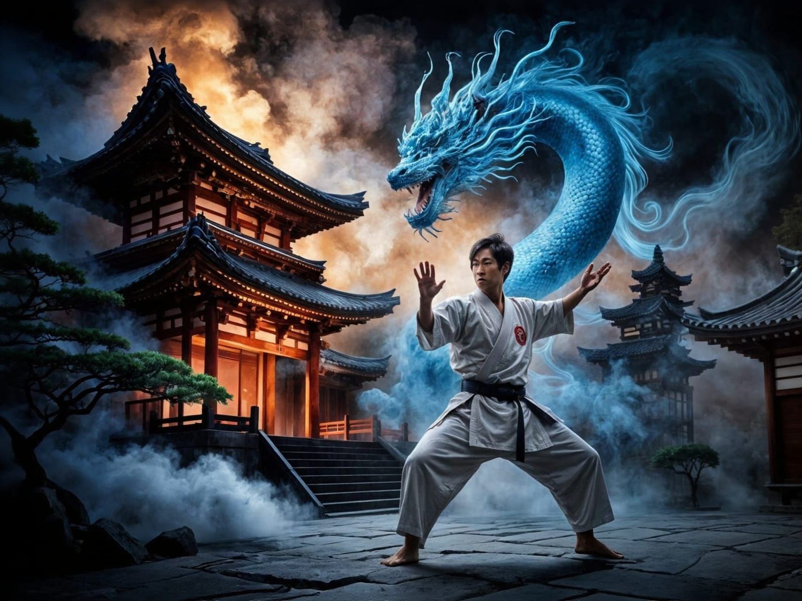 Japanese Warrior and Dragon Spirit: Fantasy Masterpiece