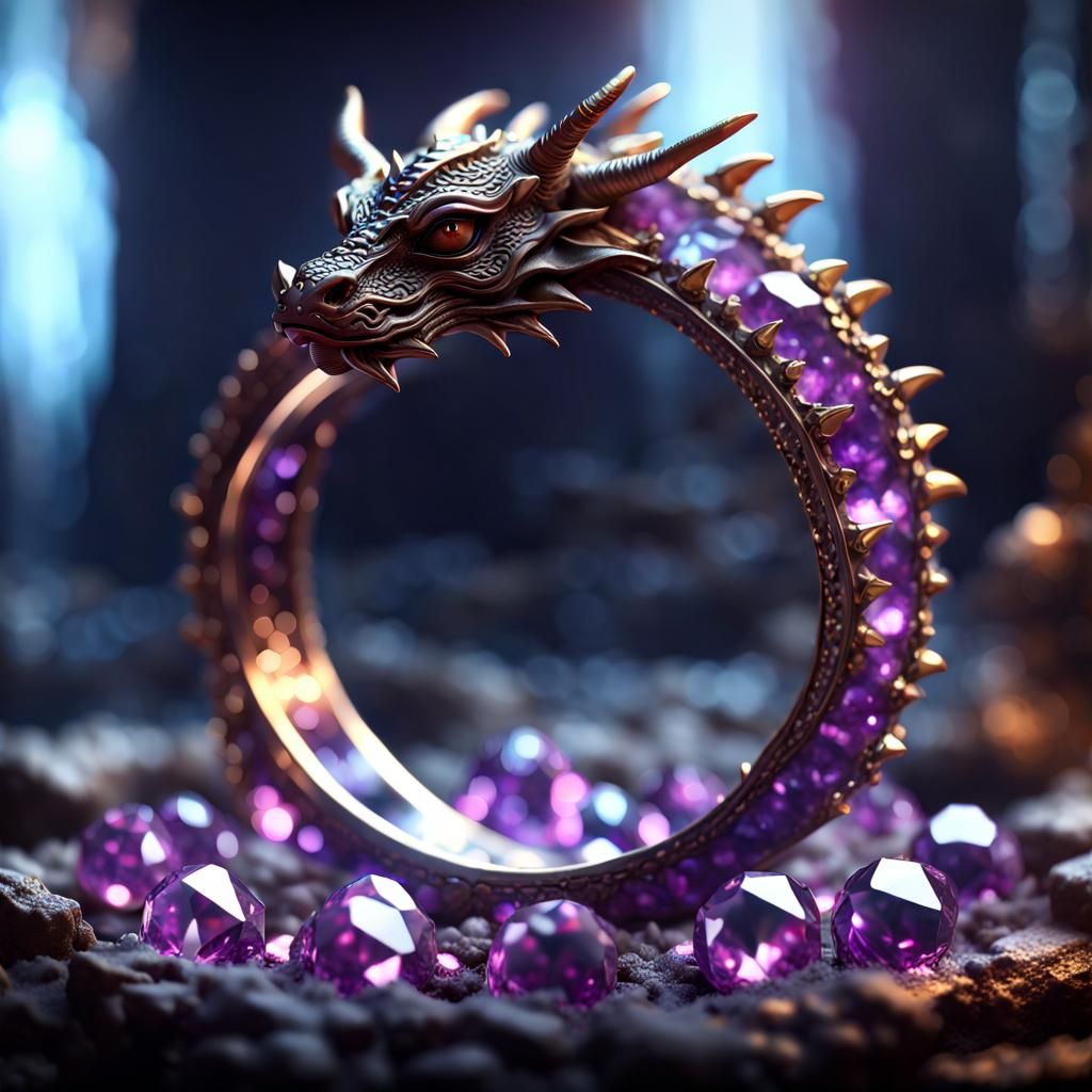 Crystal Dragon Ring in Dark Fantasy Style