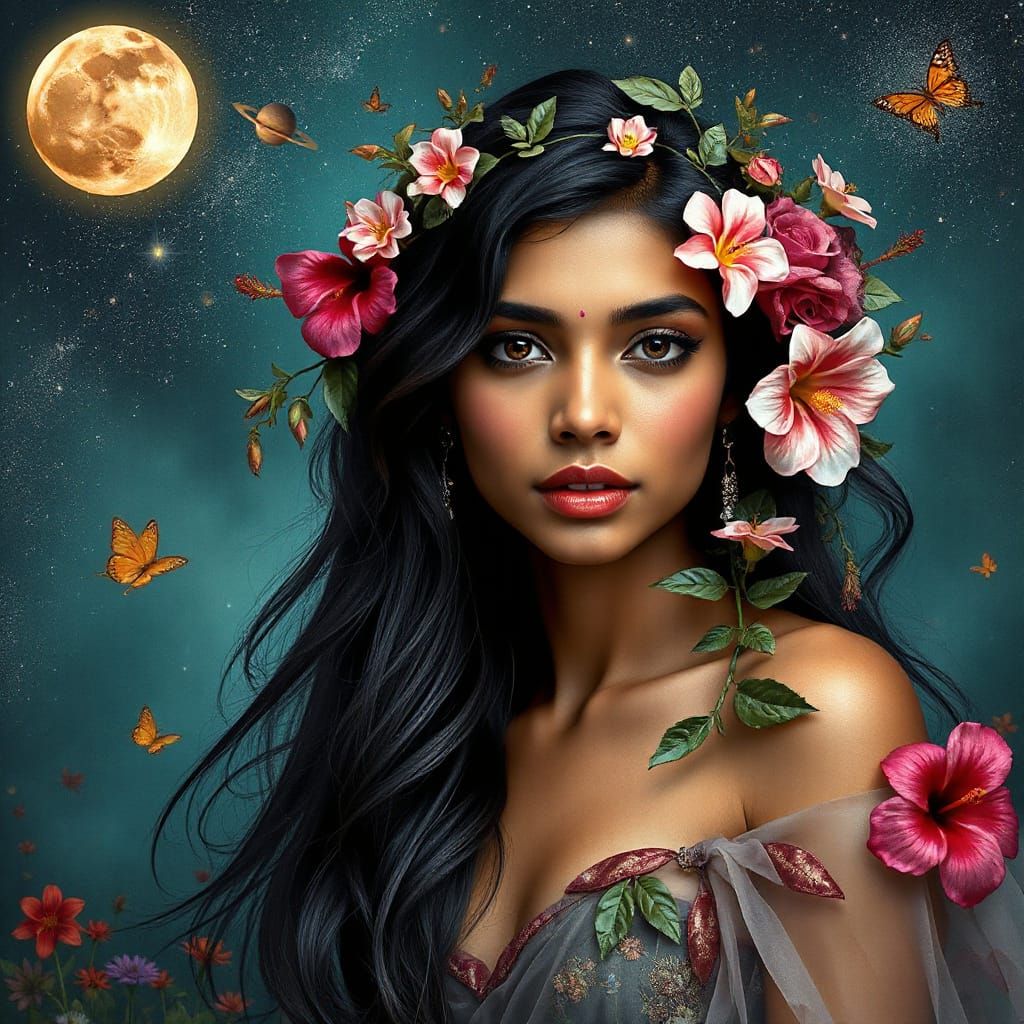 Stunning Bengali Woman Portrait with Floral Crown