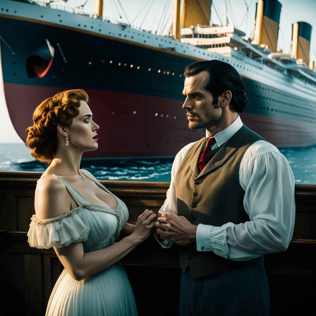 Romantic Titanic Scene: Cinematic Film Still