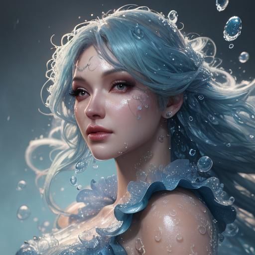 Hyperrealistic Fuzzy Babydoll in Water Drops