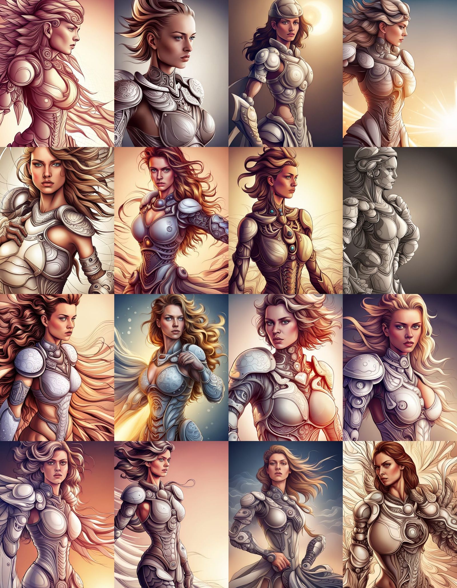 Armored Female Battle Angel with Abstract Fractal Design