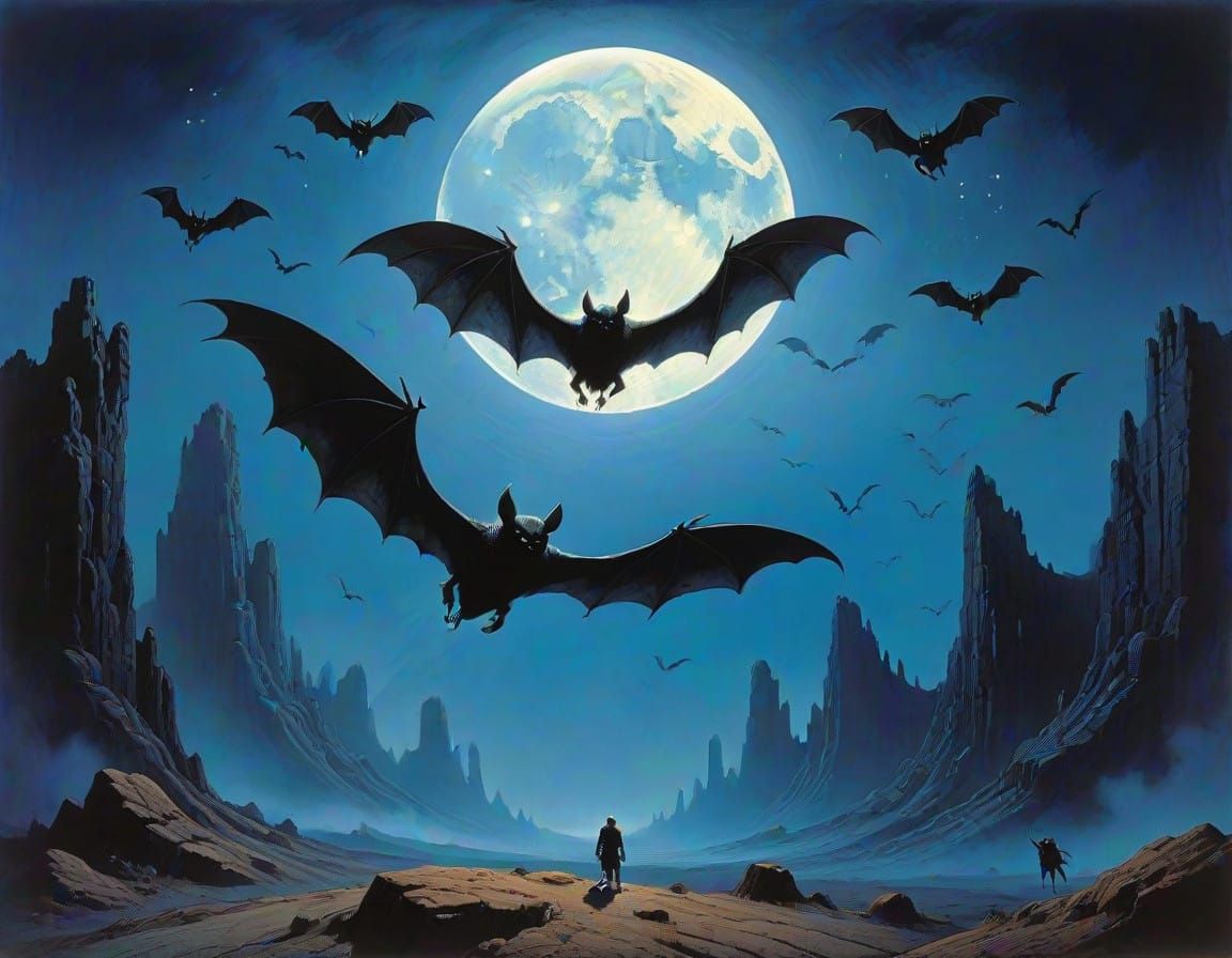 Dark Realism Desert Bats Soar Under Starry Night Sky