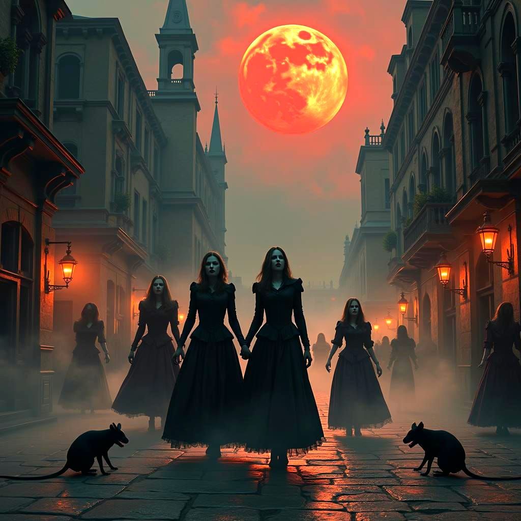 Venetian Vampire Women Hunt by Night, Detailed Painting