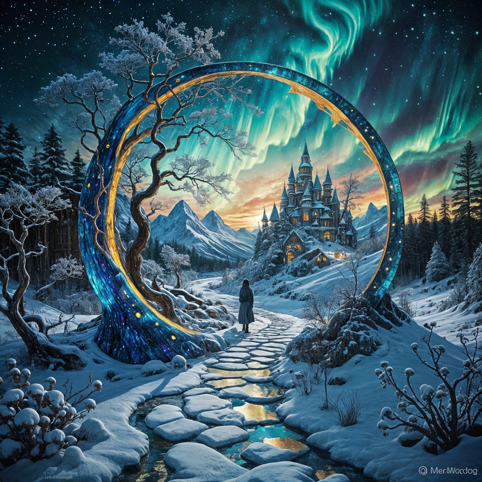 Surreal Winter Wonderland in a Frozen MC Escher-Inspired Sta...
