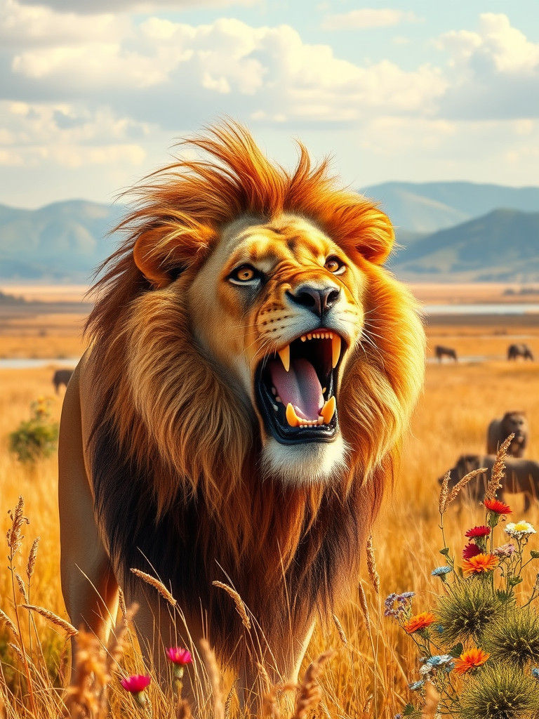 Majestic Lion Roaring on the Savanna