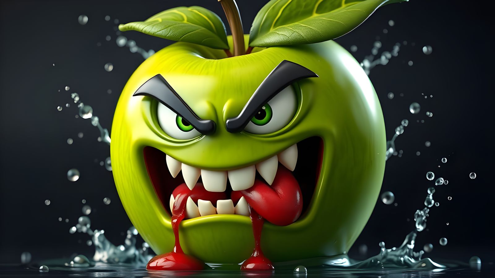 Angry Green Apple: 3D Cartoon Villain