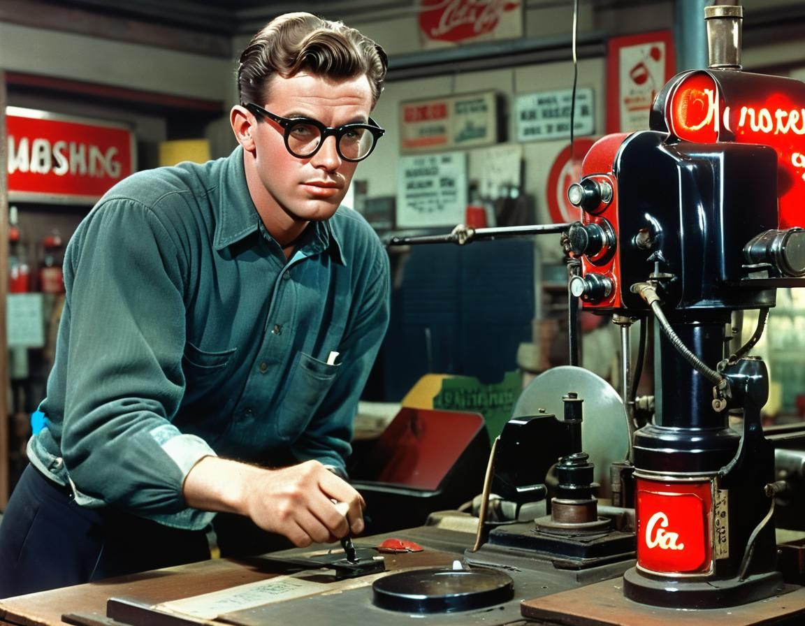 1950s Sign Shop: Young Man Lights Neon 'GAS' Sign