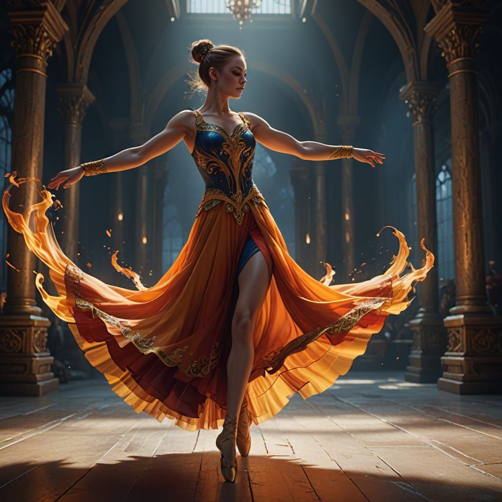 Ballet Dancer in Fiery Dress, Digital Art