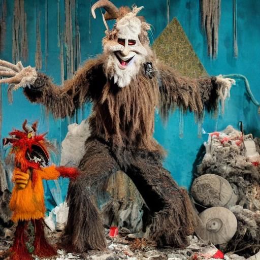 Creepy Krampus Monster in Maximalist Wasteland