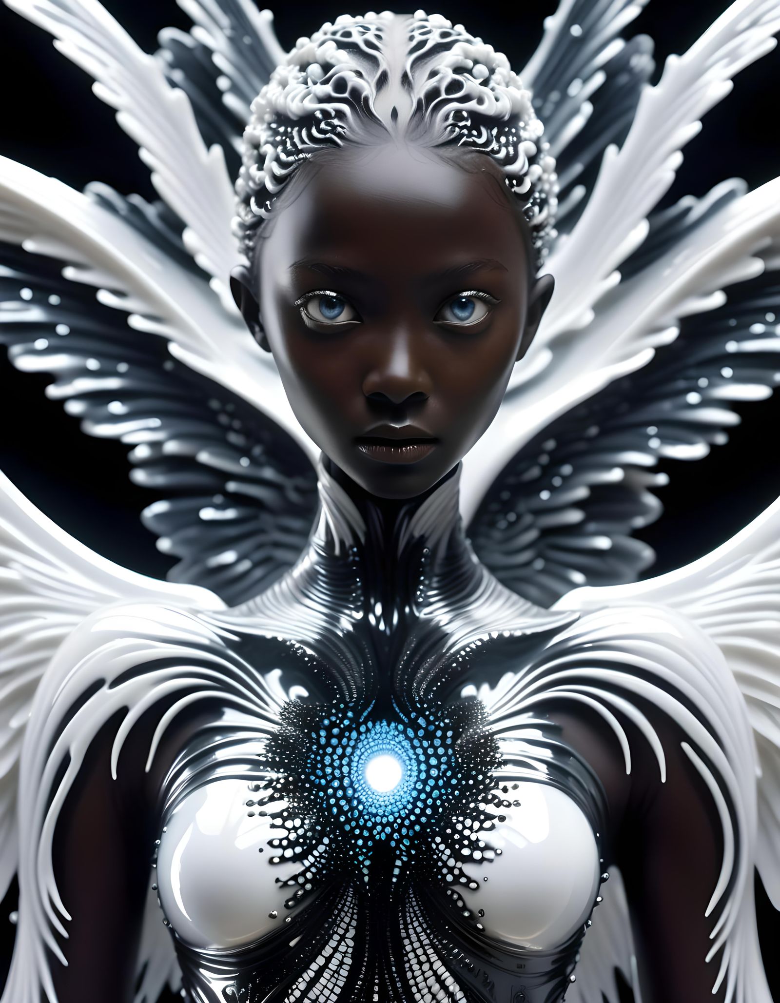 Abyssal Angel with Bioluminescent Ferrofluid Art