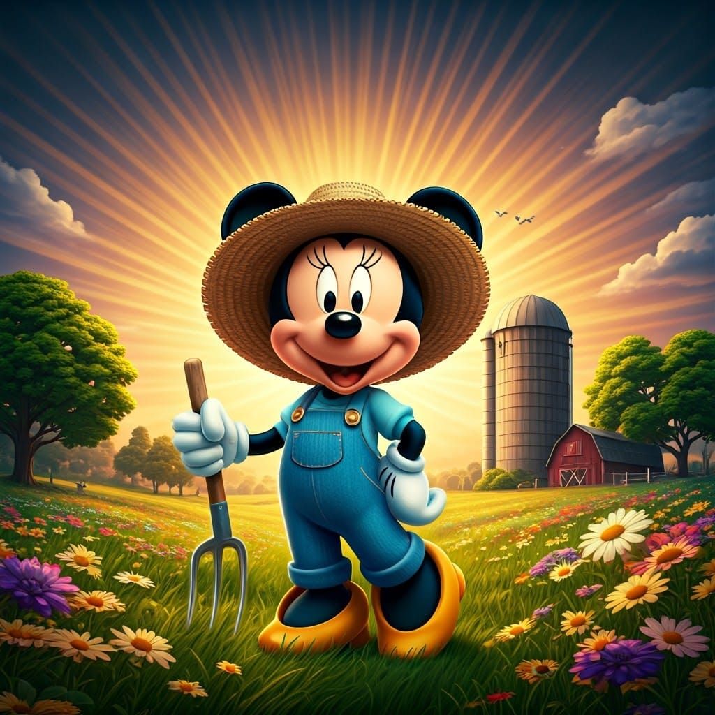 Minnie Mouse in a Whimsical Farm Setting