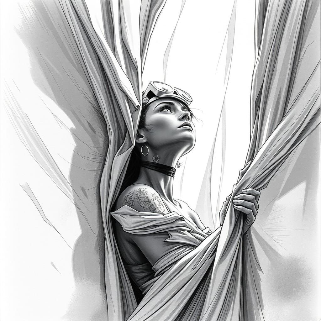 Sketch Woman Emerges from Sheet in 3D