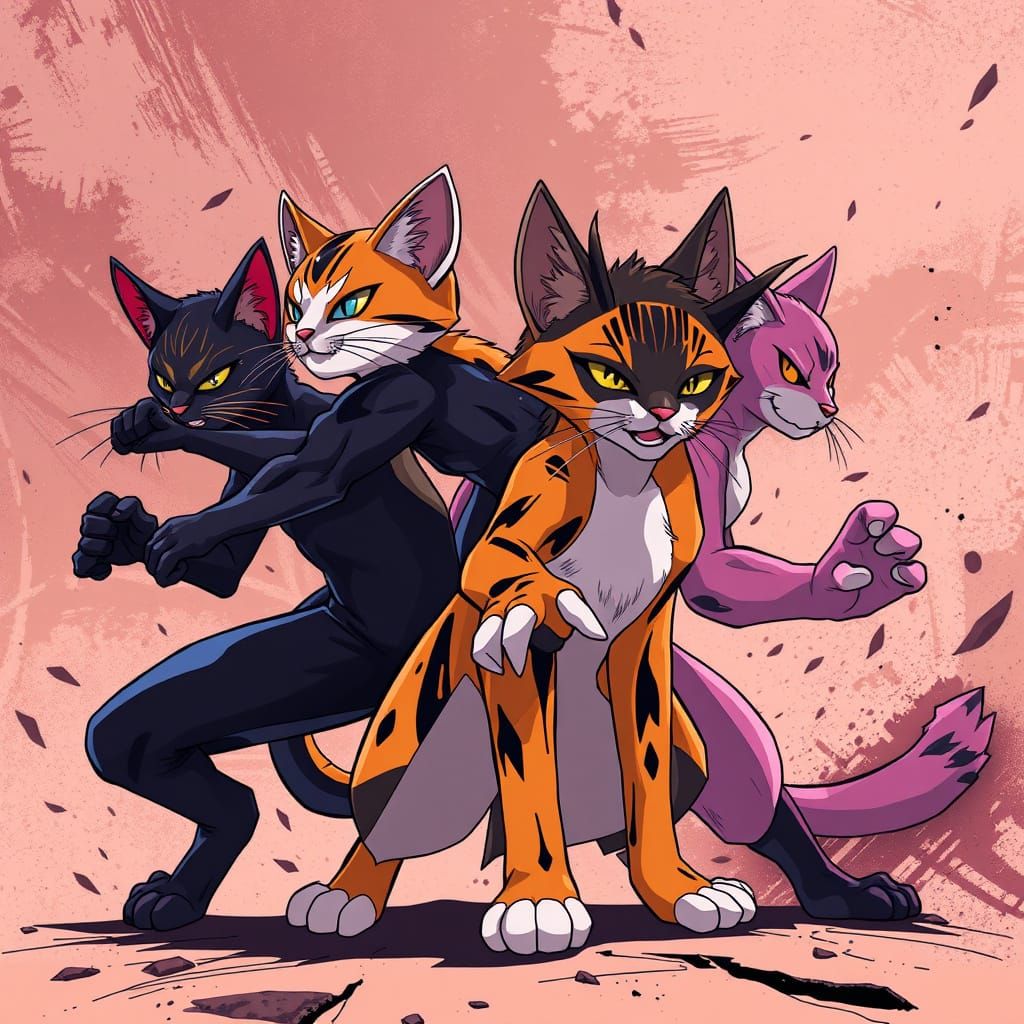 Dramatic Anime Gatos in Action