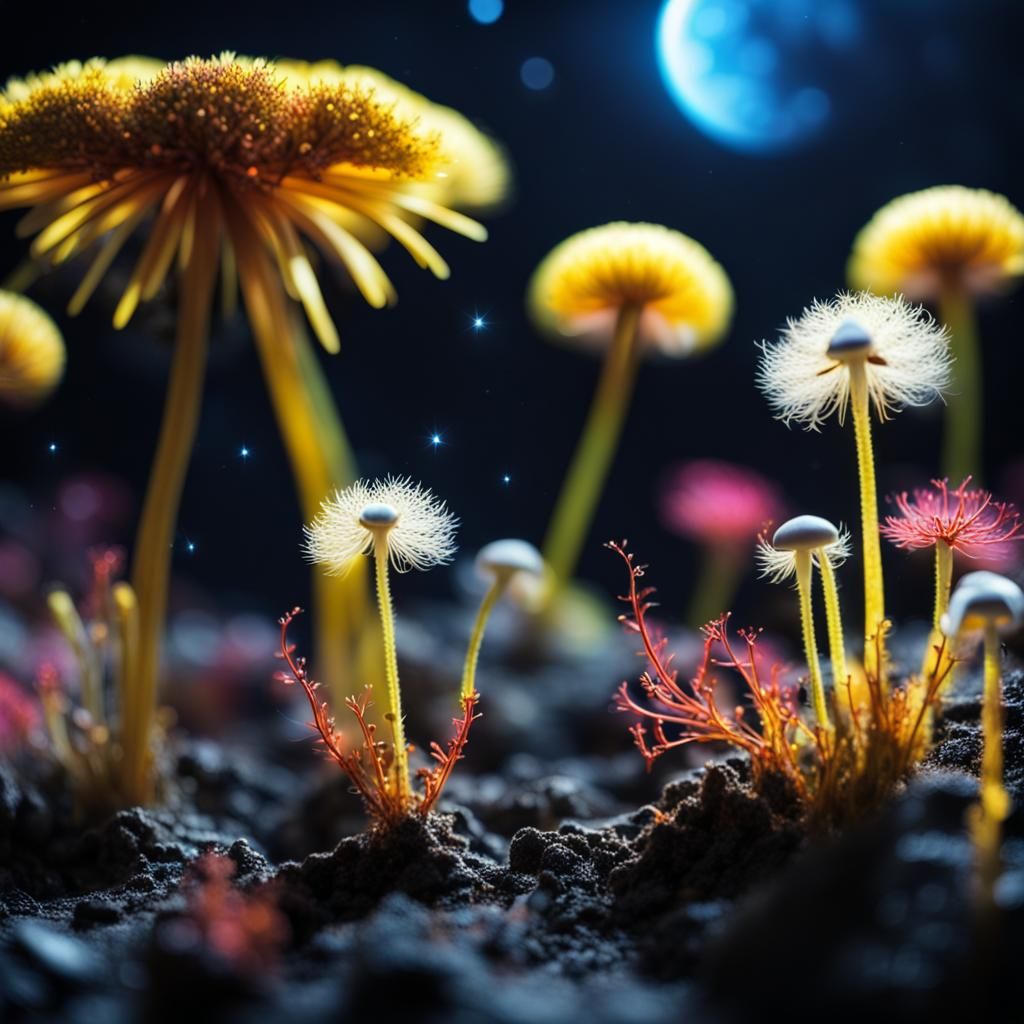 Glowing Alien Flowers on the Moon