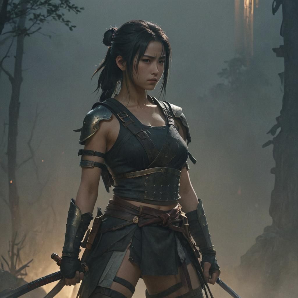 Anime Warrior with Katana in Key Visual Style