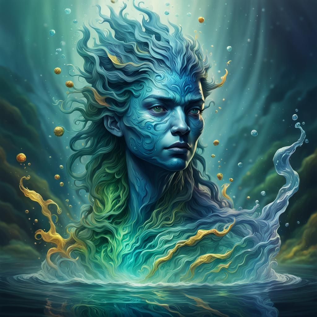 Water Elemental in Liquid Environment: Hyperrealistic Concep...