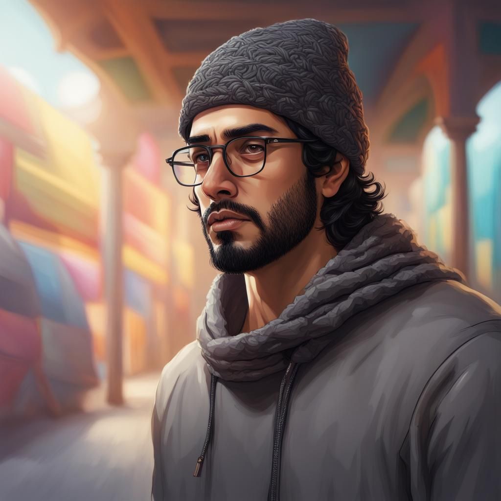 Detailed Portrait of Arab Man in Hyperrealistic Style