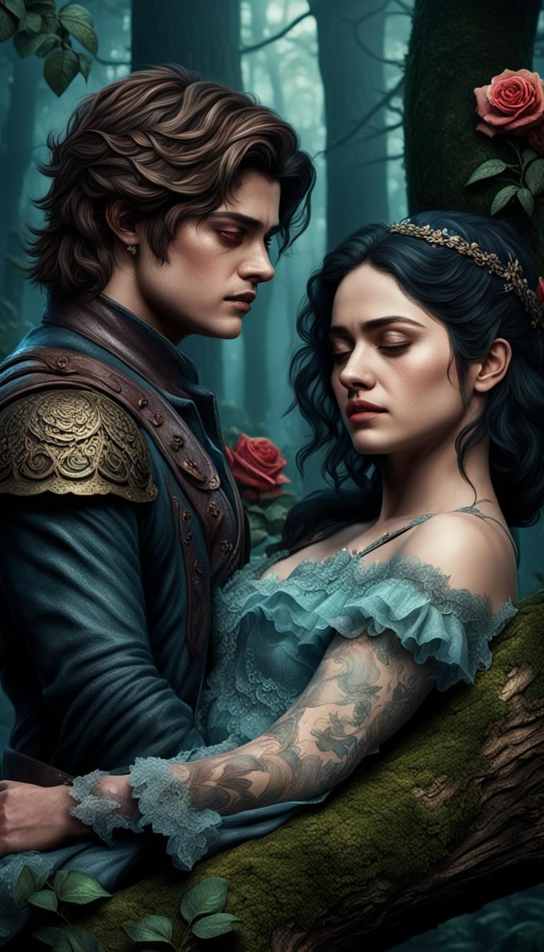 Sleeping Beauty in a Dark Forest: Fantasy Art