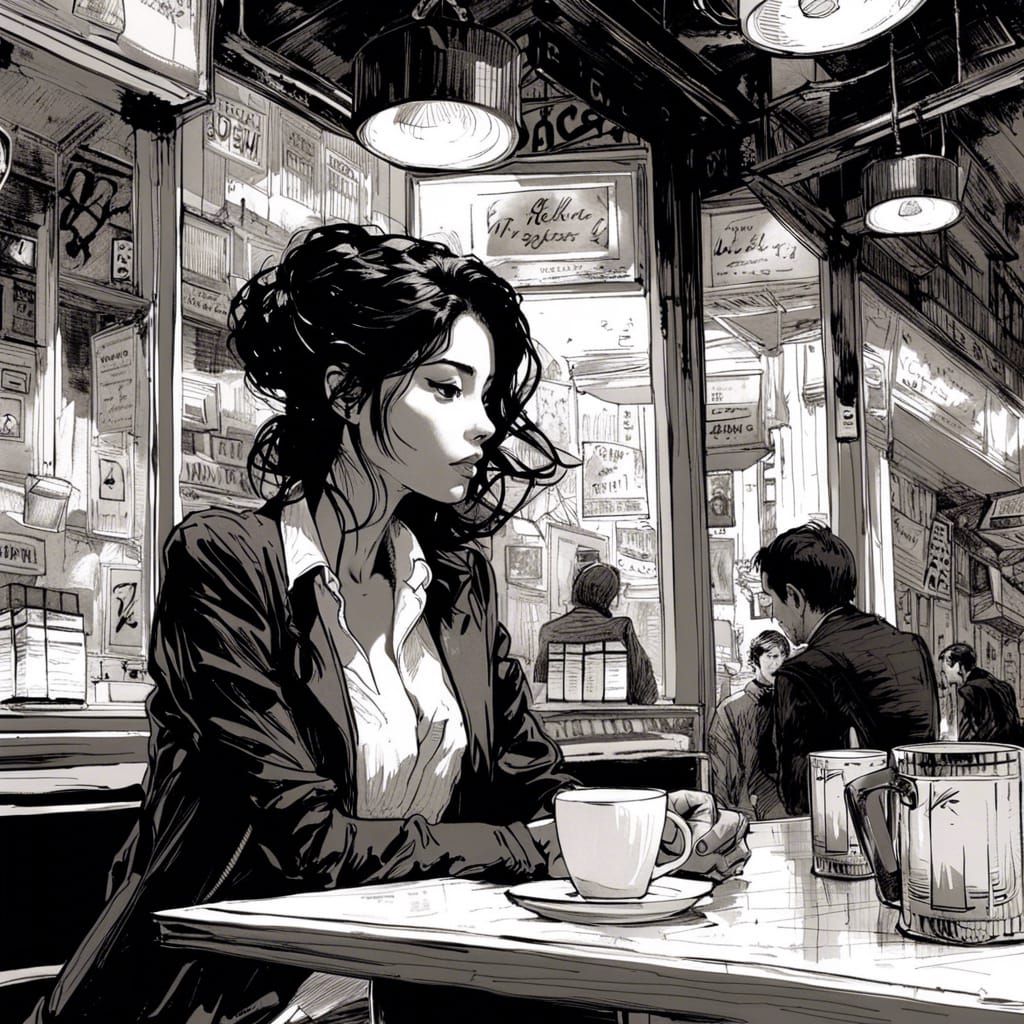 Beautiful Attractive Girl Waiting for Coffee.