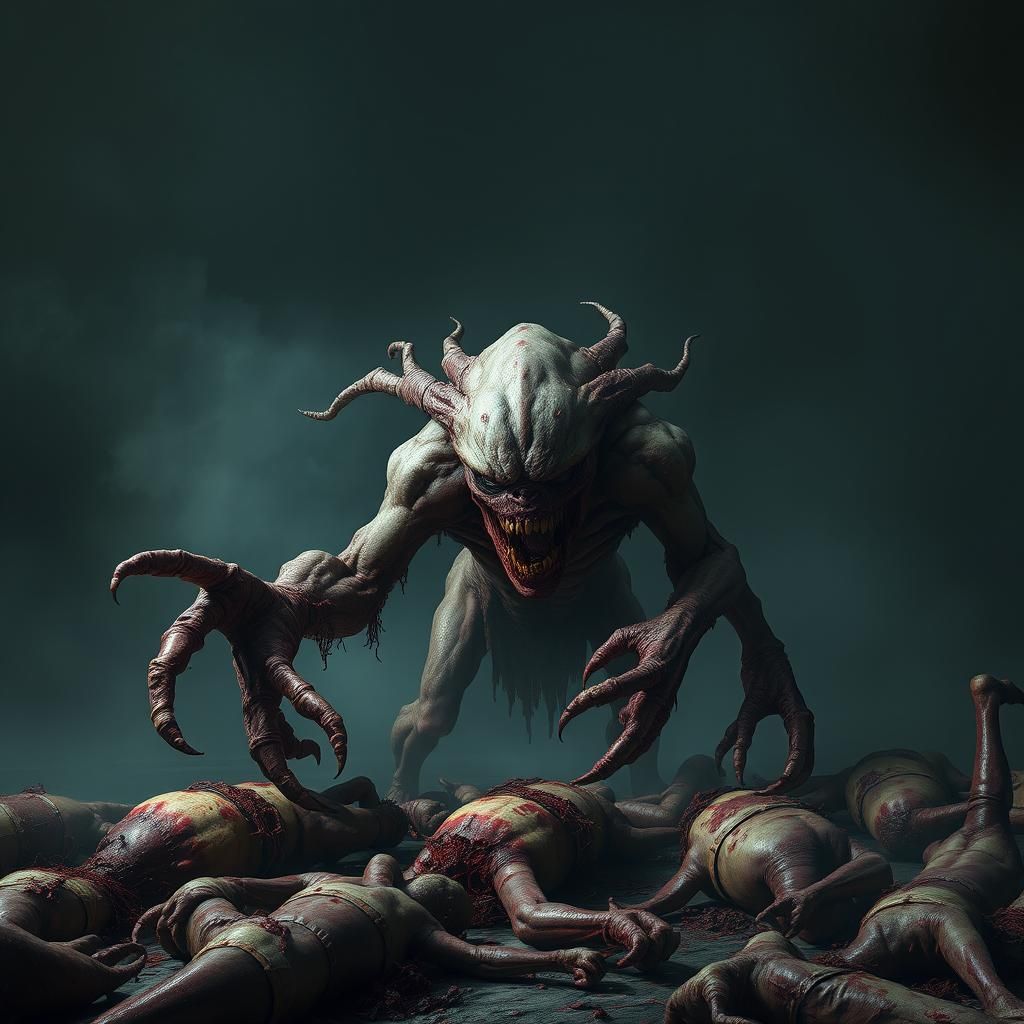 Grotesque Monster Emerges in Dark Fantasy Style