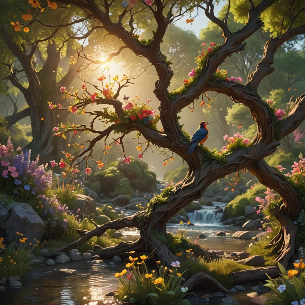Sun Conure in a Lush Unreal Engine Landscape