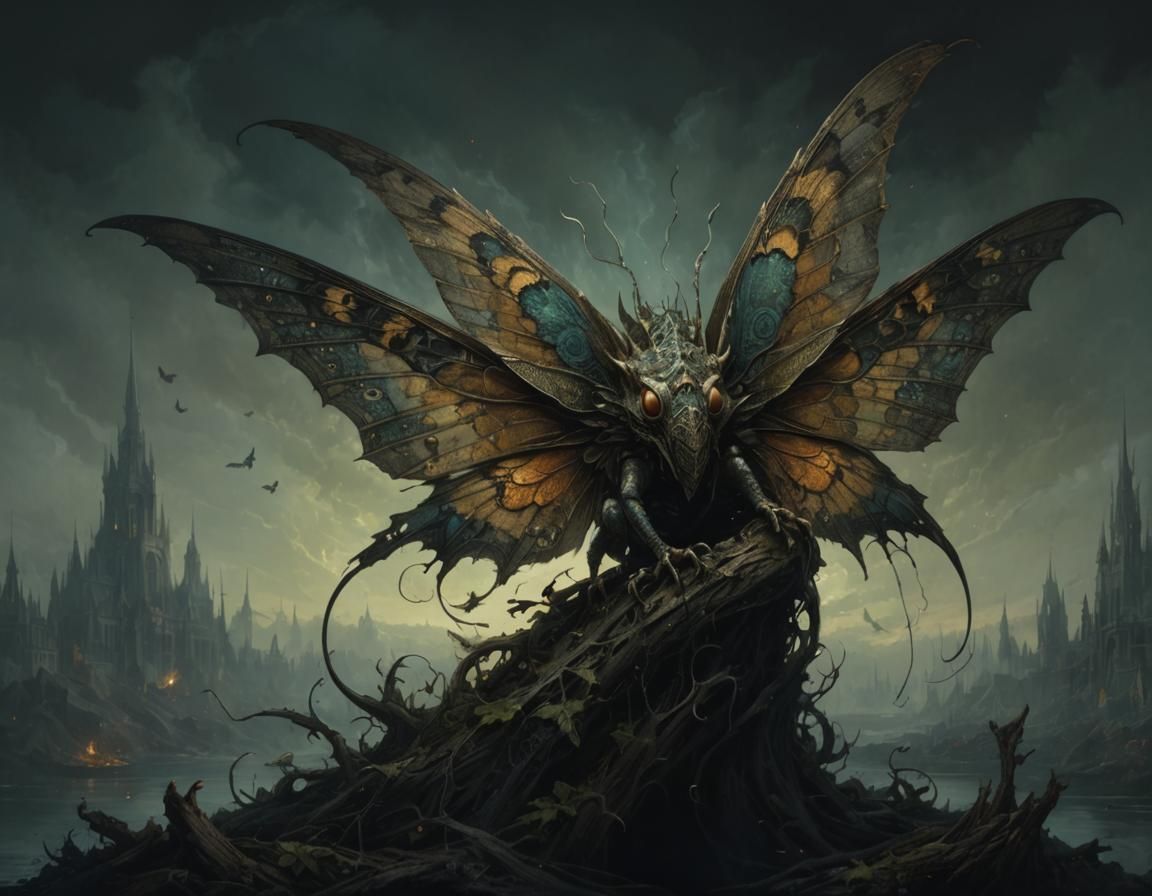Moth Dragon in Dark Fantasy Style