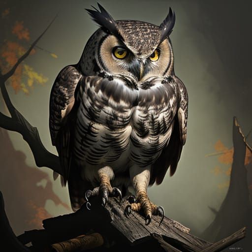 Dark Fantasy Owl With Whiskey Bottle On Bones