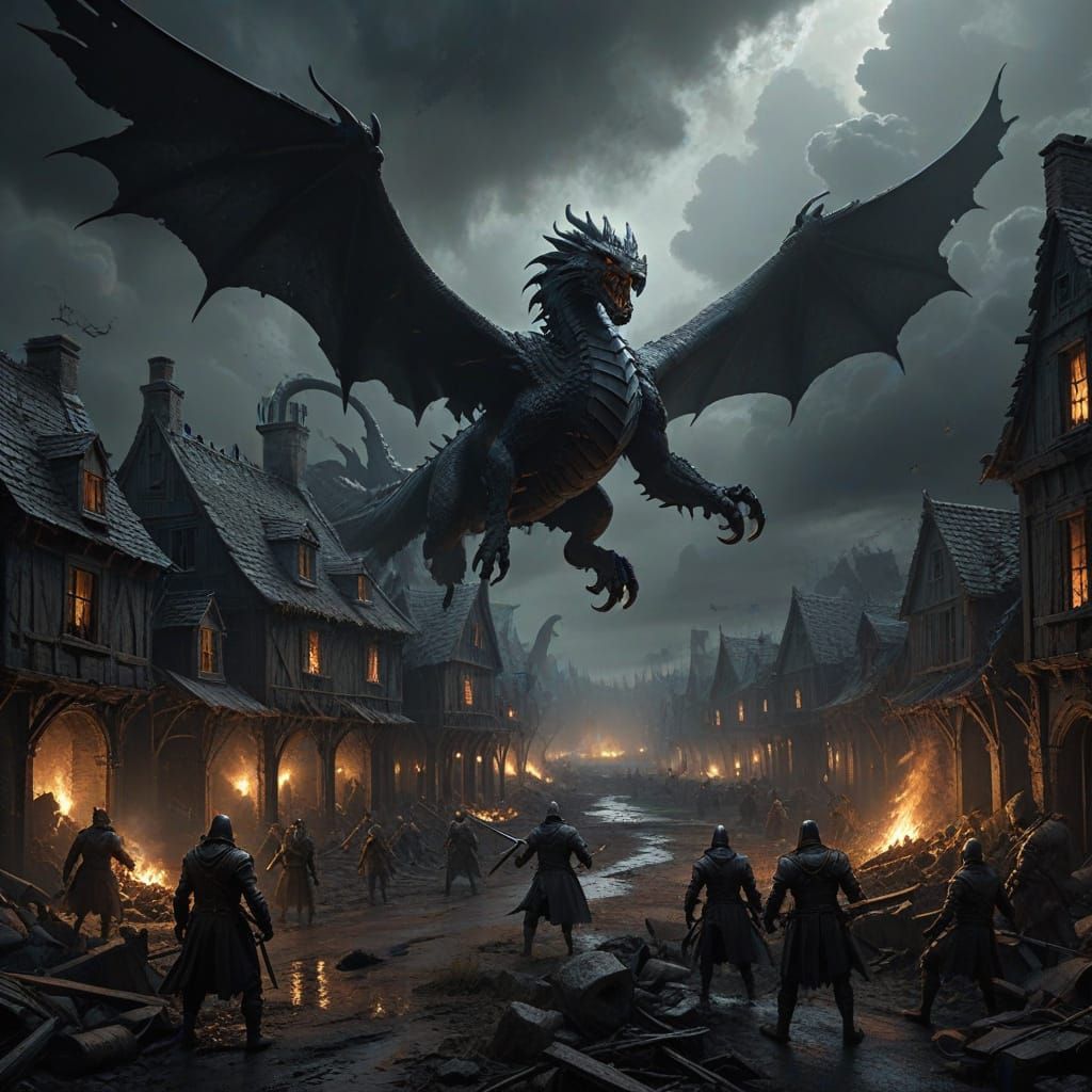 Epic Clash of Titans in a Dark Gothic Landscape