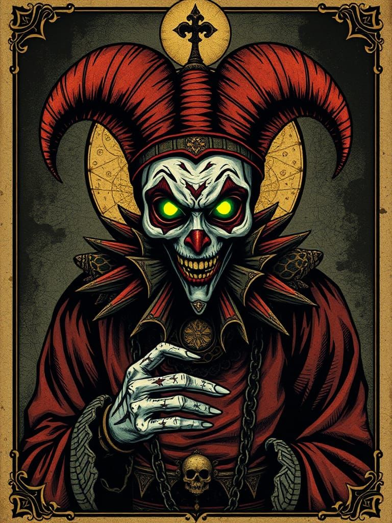 Encaustic Medieval Jester with Tarot Symbols